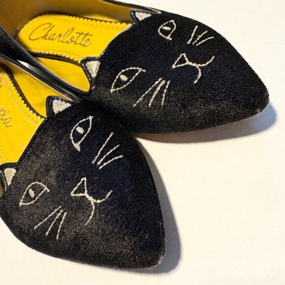 Charlotte Olympia Kitty Flats Black Velvet Size 36 EUC - Picture 4 of 11